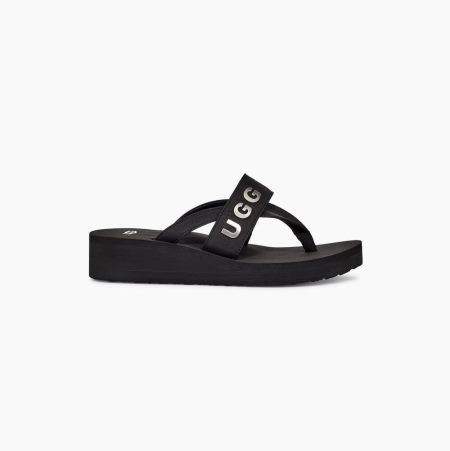 UGG Luna Logo Charm Black Sandals for Women (FILY39720)